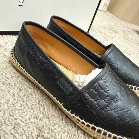 Gucci Black Embossed Leather Espadrilles - Picture 3 of 16